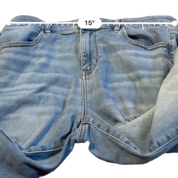 American Eagle Hi-Rise Light Wash Distressed Raw‎ Hem Skinny Jegging Jeans Sz 14 - Picture 11 of 13